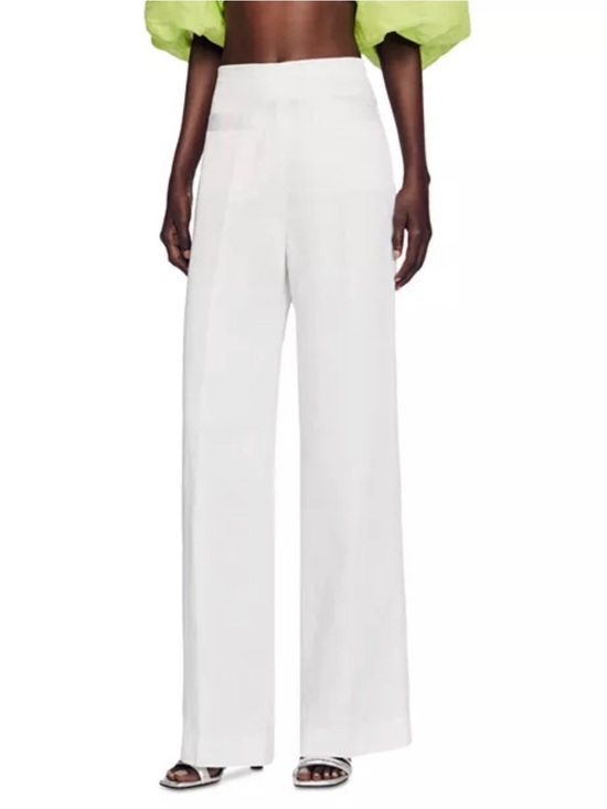 Sandro Pants - Sandro White High Rise Linen Blend Wide Leg Pants Size 36